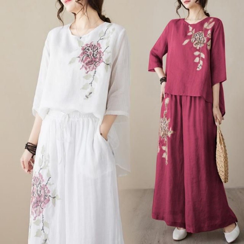 Linen Pant Wide - Completo Due Pezzi in Lino e